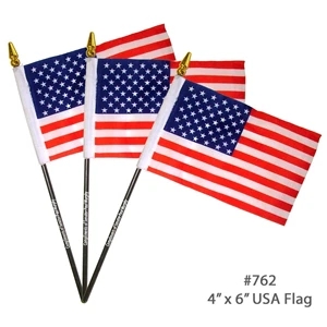 Popular 4"x6" USA US Flag With 10" Black Plastic Pole
