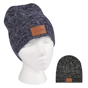 Knit Beanie With Leather Tag | https://www.bestnamebadges.com