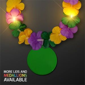 Mardi Gras Lei Light Up Flower Necklace with Medallion