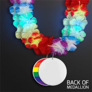 LED Rainbow Flower Lei Party Necklace with Medallion