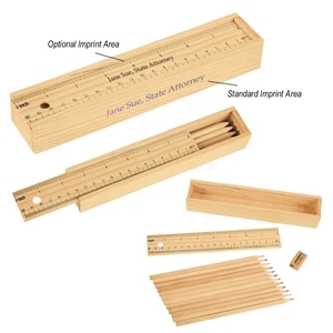 12- Piece Colored Pencil Set In Wooden Ruler Box | https://www.bestnamebadges.com