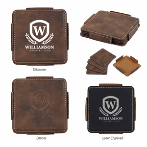 4-Piece Coaster Set With Holder | https://www.bestnamebadges.com