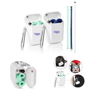 Silicone Straws Drinking Reusable With  Carabiner