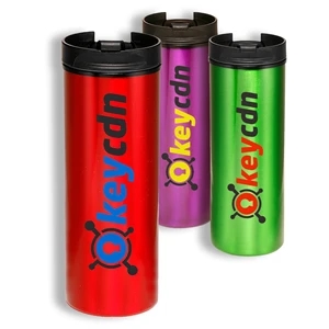 16 Oz Aluminum Travel Tumbler w/ Custom Logo & Flip-top Lid | https://www.bestnamebadges.com