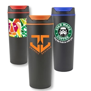 18 Oz Plastic Tumbler w/ Color Accent Flip top & Custom Logo | https://www.bestnamebadges.com