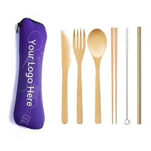 Bamboo Tableware Set with Neoprene Bag