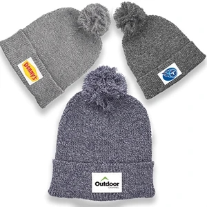 PomPom Knit Beanie w/ Custom Embroidery | https://www.bestnamebadges.com