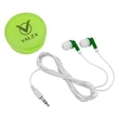 Earbuds In Round Plastic Case | https://www.bestnamebadges.com