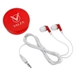 Earbuds In Round Plastic Case | https://www.bestnamebadges.com