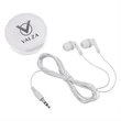 Earbuds In Round Plastic Case | https://www.bestnamebadges.com