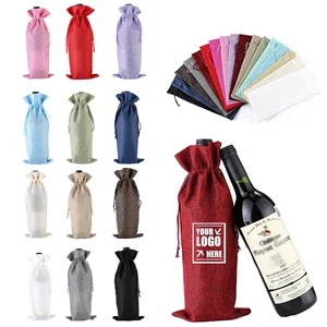 Linen drawstring Wine Bag