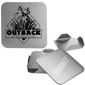 Steel 6 Piece Square Coaster Set w/ Stand & Custom Imprint | https://www.bestnamebadges.com