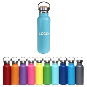 22 oz Double Wall Stainless Steel Vacuum Bottle w/Bamboo Lid