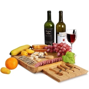 Bamboo Cheese Board& Cutlery Set with Slide-Out Drawer