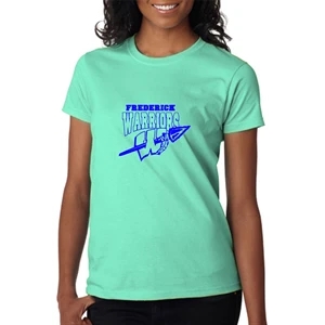 Gildan 6.1 oz 100% Cotton Preshrunk Ladies T-Shirt Imprinted | https://www.bestnamebadges.com