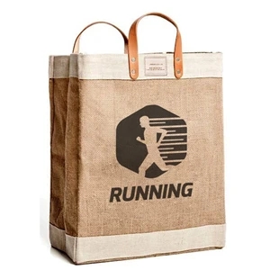 Jute Utility Tote Bag W/Leather handles