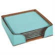 Teal Leatherette Square Coaster Set | https://www.bestnamebadges.com
