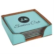 Teal Leatherette Square Coaster Set | https://www.bestnamebadges.com