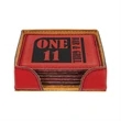 Red Leatherette Square Coaster Set | https://www.bestnamebadges.com