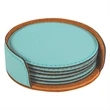 Teal Leatherette Round Coaster Set | https://www.bestnamebadges.com