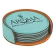 Teal Leatherette Round Coaster Set | https://www.bestnamebadges.com