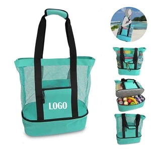 Mesh Beach Tote Bag with Detachable Insulated Cooler  | https://www.bestnamebadges.com