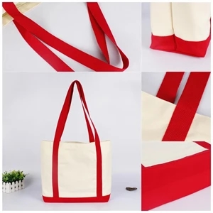 Canvas Boat Tote Bags front pocket, color contrasting handle