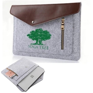 Clamshell Felt Laptop Sleeve w/Button Closure & Zipper Pouch | https://www.bestnamebadges.com
