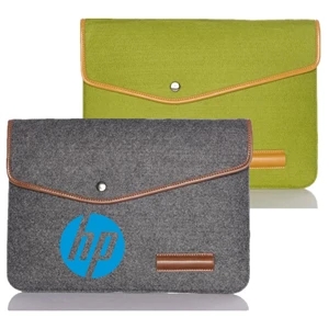 Felt Laptop Sleeve w/ Leather Rim Flip Top & Button Closure | https://www.bestnamebadges.com