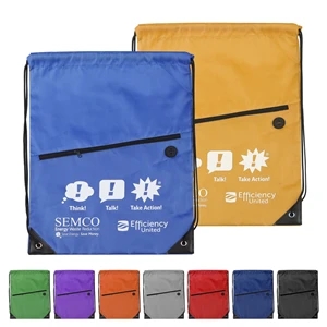 210D Drawstring Backpack w/ Zipper Pocket & Earbuds Slot