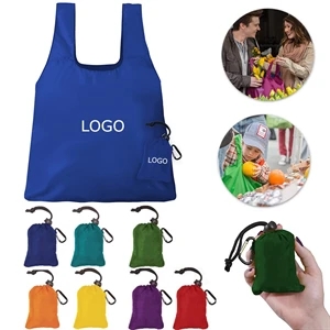 Compact Reusable Grocery Bag w/ Attached Pouch & Carabiner