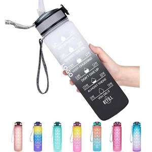 32oz Water Bottle with Time Marker & Straw