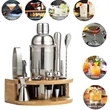 Cocktail Shaker Making Set Semicircle Eco Bamboo Stand | https://www.bestnamebadges.com