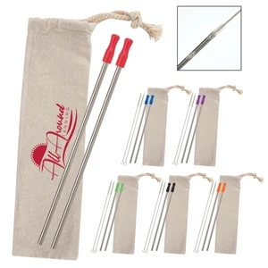 2-Pack Stainless Straw Kit with Cotton Pouch | https://www.bestnamebadges.com
