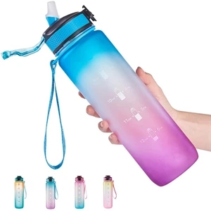 32 oz Water Bottle with Time Marker & Straw