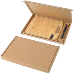 Bamboo Cutting Board with Knife and Sharpener Gift Set