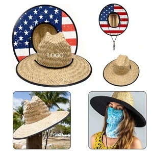 Lifeguard Beach Straw Hat With Customized Woven Patch