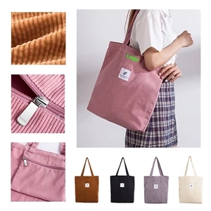 Corduray Tote Handbag With Pocket