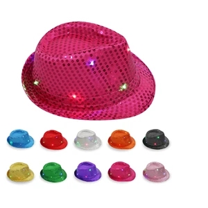 LED Light Up Sequin Fedora Party Hat | https://www.bestnamebadges.com
