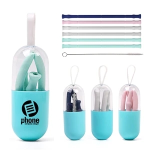 Reusable Silicone Drinking Straw With Case