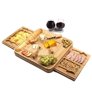 Bamboo Cheese Board& Cutlery Set With Slide-Out Drawer | https://www.bestnamebadges.com