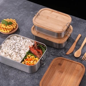 Stainless Steel Lunch Box With Bamboo Lid | https://www.bestnamebadges.com