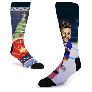 Mid calf crew 360 digital print socks w/ Full color logo | https://www.bestnamebadges.com