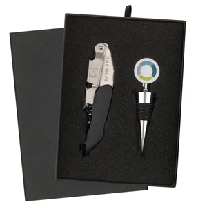 Premium Waiter's Corkscrew and Wine Stopper Gift Set | https://www.bestnamebadges.com