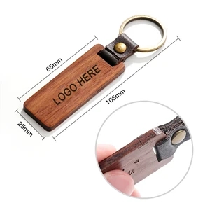 Leather Wood Keychain | https://www.bestnamebadges.com