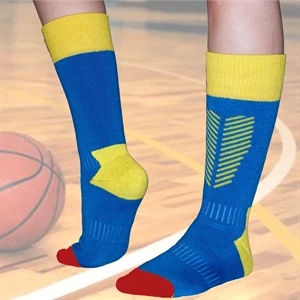 Cushioned mid cuff custom knit basketball socks, 144 needles | https://www.bestnamebadges.com