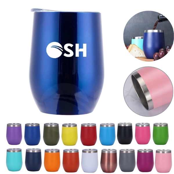 12Oz Stainless Steel Stemless Wine Tumbler With Lid