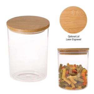 Glass Container With Bamboo Lid | https://www.bestnamebadges.com