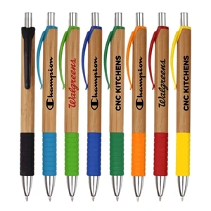 Eco Friendly - Click Action Pen - Bamboo Barrels with Grip