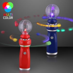 Orbiting LED toy wand with crystal ball